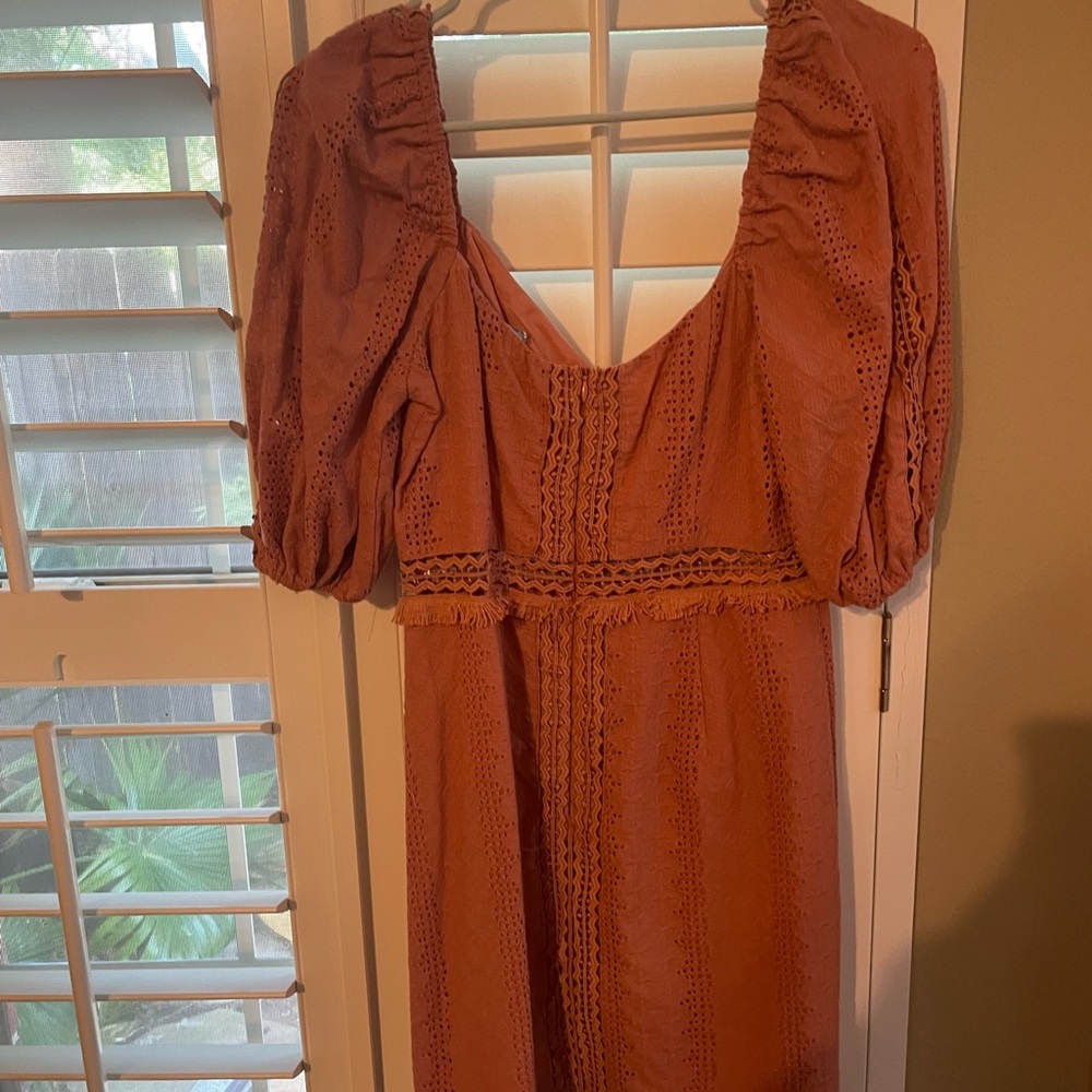 Western Burnt Orange Eyelet Dress